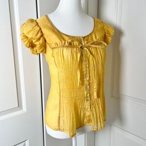 Delicious Boho Milkmaid Gypsy Blouse, Golden Mustard Yellow - Size Small